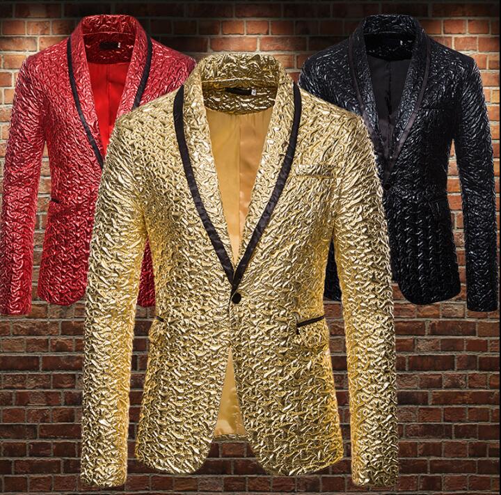 

Gold glossy pleated jacquard blazer men suits designs jacket mens stage costumes for singers clothes dance star style dress b449, Black
