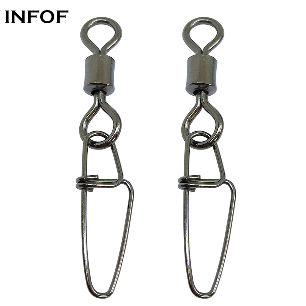 INFOF Brand 500pcs/lot F2024 Fishing swivels Rolling swivel with insurance snap bass fishing tackle fishhooks Pesca Emerillon Peche-image-413147328
