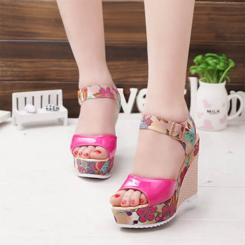 

Women Sexy High Heels Sandals Summer Wedges Shoes Woman Print Platform Sandal Female Fashion Super High Shoes Footwear, Blue