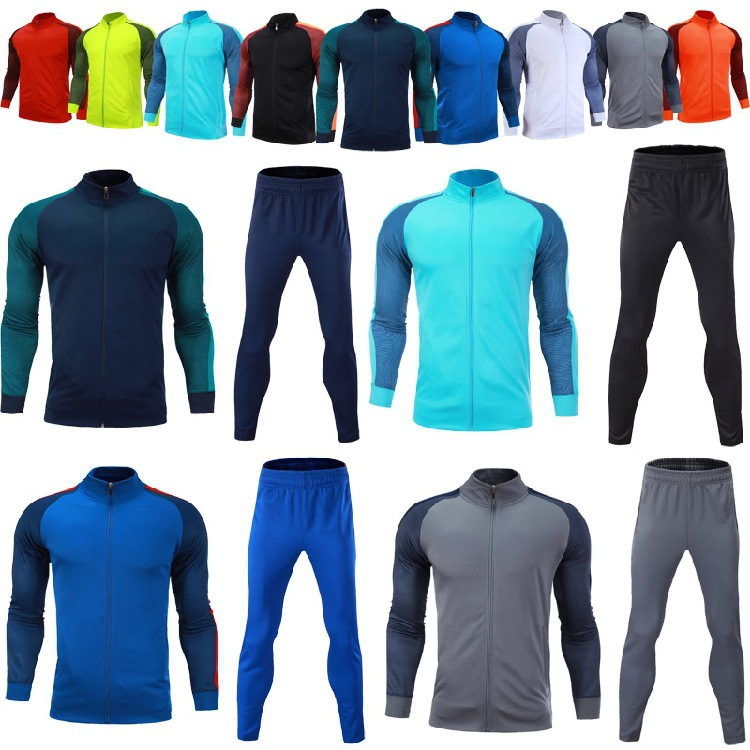 

Customize Sports Training Team Coat Pants Set Adult Design Your Team Logo Name Number Running Outdoor Footbal Zipper Jacket, Blue