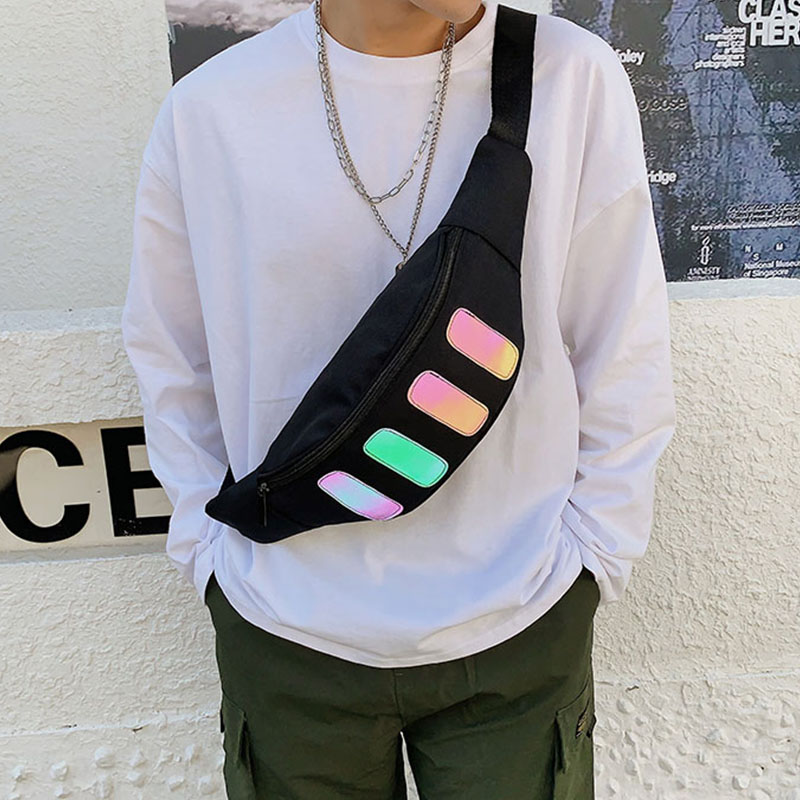 

Hip Hop Waist Bag Nylon Men Fanny pack Street Reflective Women Belt Bags Chest pack Fashion New Shoulder Messenger Bag Wallet, Sky blue