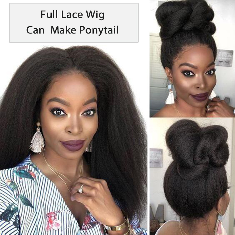 

Kinky Straight 360 Lace Frontal Wig Fake Scalp 13x6 Lace Front Wig Italian Yaki Fake Scalp Full Lace Human Hair Wigs, Natural color