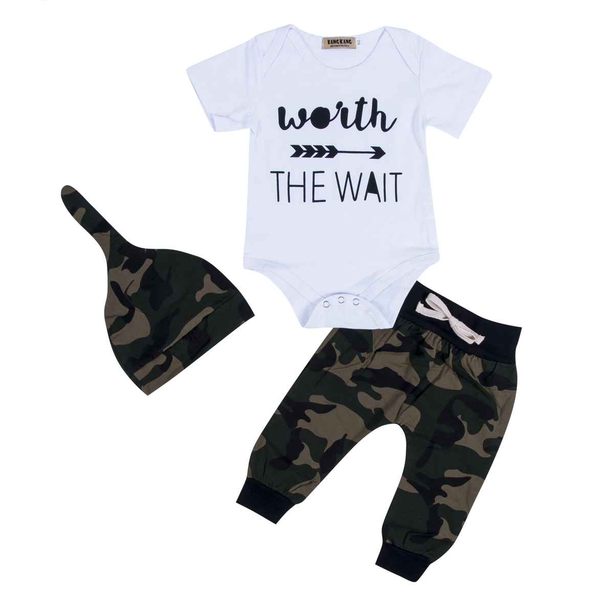 Newborn Baby Clothes Set 3PCS Camouflage Kids Suit Wait The Wait Baby Romper Jumpsuit+Pant+Hat Outfit Bebes Giyim Child Clothing-image-471099016