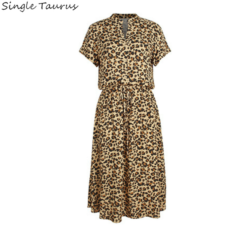

Women Summer Dress Leopard Print Streetwear V Neck Sexy Short Sleeve Maxi Dress for Woman Bohemia Beach Vestidos Verano 2020