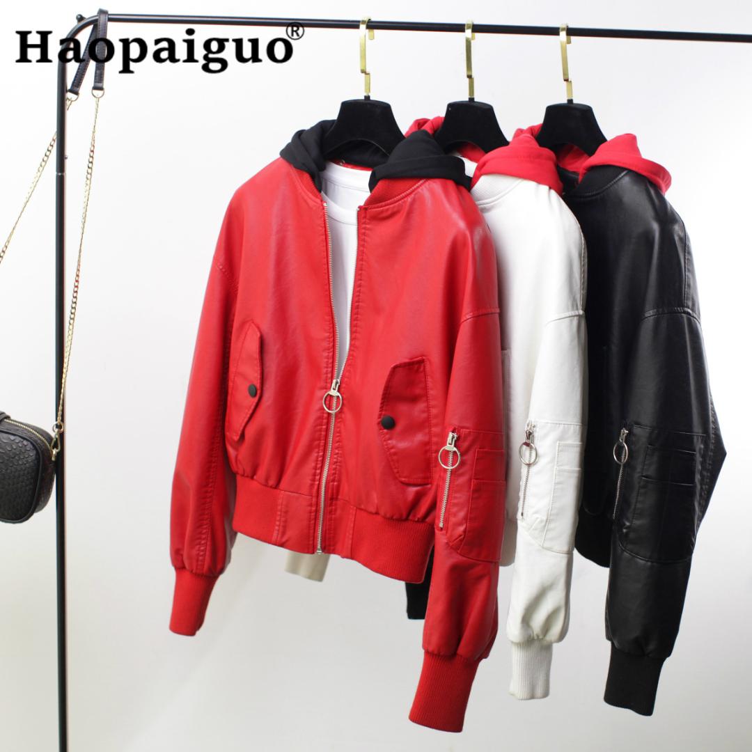 

2019 Autumn Winter Modis Soft BF Style Leather Coats Women's Clothing Long Section Slim Large Size PU Leather Jacket with Zipper, Black