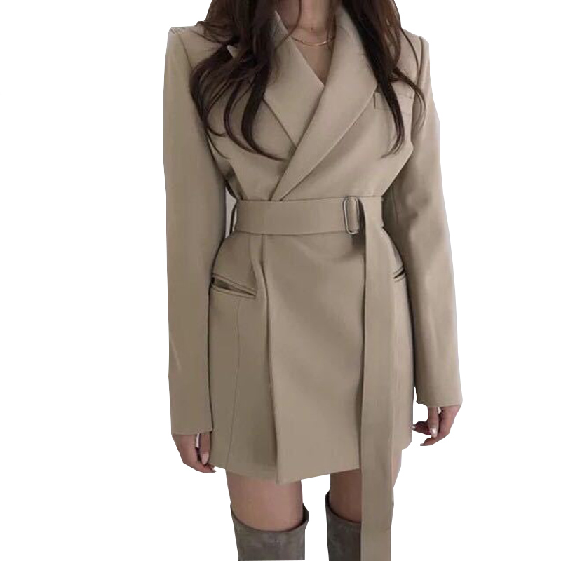 

Office Ladies solid Blazer Long Sleeve Loose Houndstooth Suit Coat Jacket Women blazers Female, Black