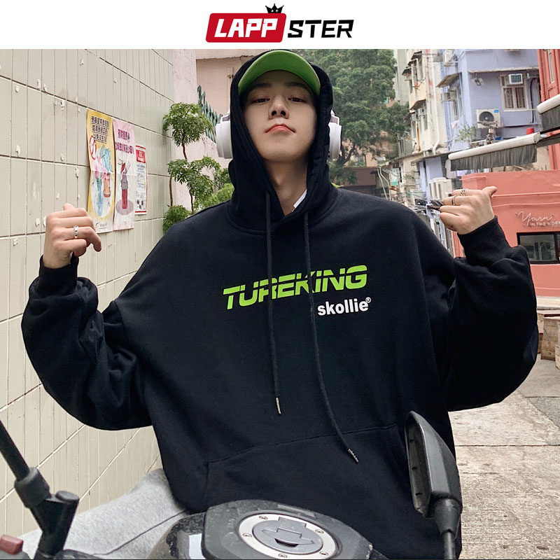 

LAPPSTER Men Japanese Streetwear Hooded Sweatshirts 2019 Harajuku Letter Print Hoodies Male Hip Hop Black Hat Fashions Hoodies