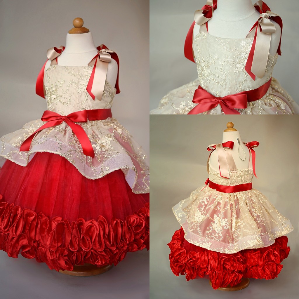 

Modern Ball Gown Flower Girl Dress Square Sleeveless Tulle Lace Applique Tiers Ruched Wedding Dress Ankle Length Girl's Birthday Part, Custom made from color chart