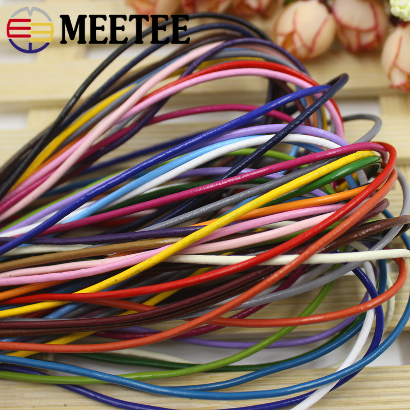 

Meetee 5Meters 2mm Round Real Cowhide Color Leather Cord Bracelet Braided Decoration Leather Rope Pendant Cord Accessories, 10orangeyellow