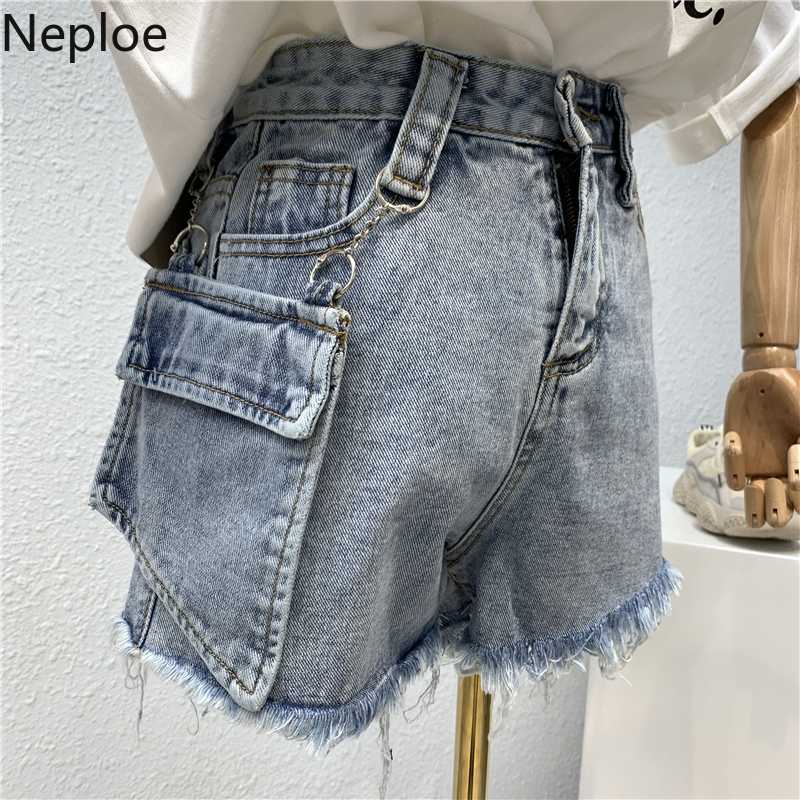 

Neploe High Waist Shorts Women Spring 2020 Solid Zipper Pockets Ladies Bottom Loose Casual Wide Leg Female Short Jeans 49954, Blue