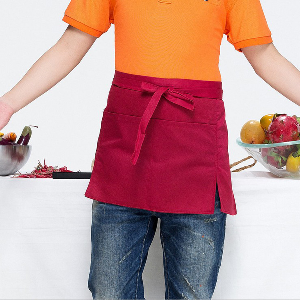 

Saingace Waist Short Apron Hotels Restaurant Cafe Waiters and Waitresses Uniforms New Kitchen Restaurant Work Solid Aprons