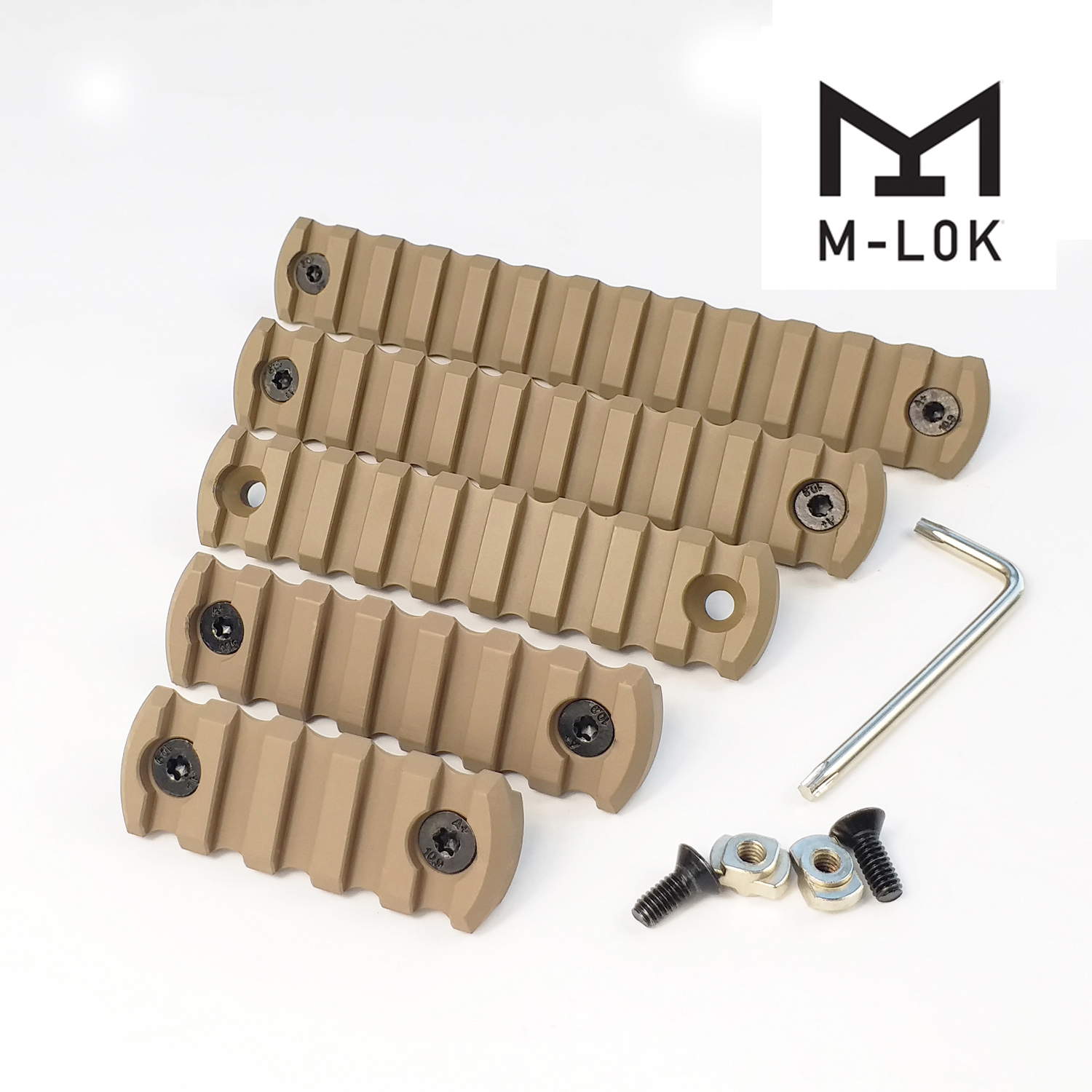 

5,7,9,11,13 slot CNC Aluminum Picatinny Rail Section Fit M-lok type Corner Chamfering Tan color