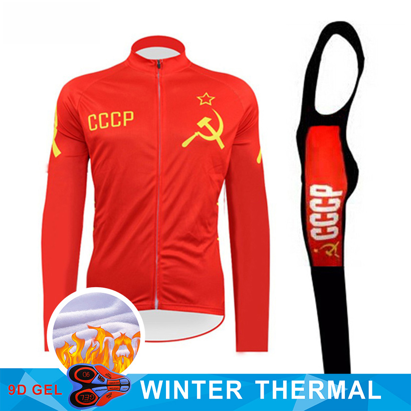 

2020 Retro Cycling Jersey MTB CCCP Bike Clothing Pants Set Ropa Ciclismo Mens Winter Thermal Fleece Bicycle Clothes Cycling Wear, Red