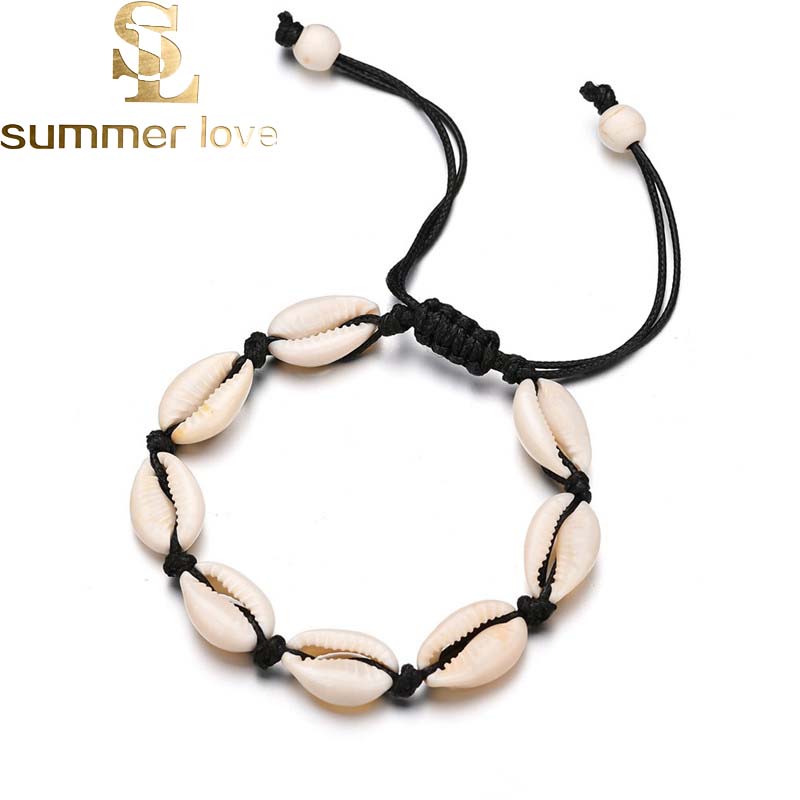

Black White Boho Natural Girls Shells Charm Bracelets for Women Beach Jewelry Handmade Rope Bracelets Bangles Jewelry Gift
