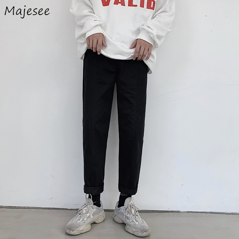 

Pants Men Sweatpants Korean Style High Fashion Streetwear Mens Ankle-length Ulzzang Males Solid Simple All Match Trousers Chic, Black