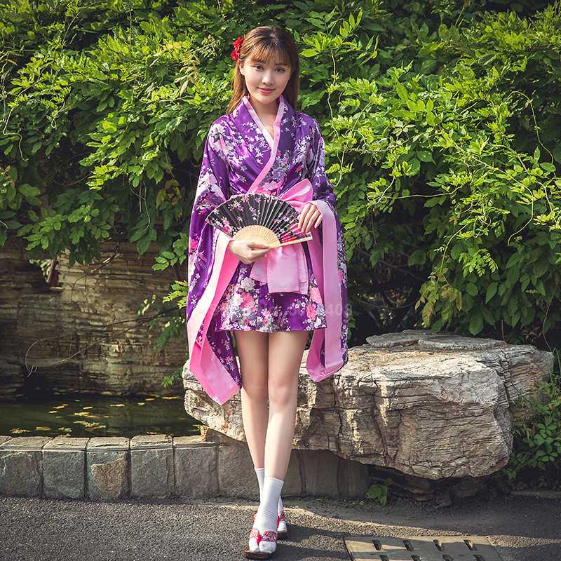 

Kimono Dress Kwaii Girls Lolita Japanese Style Yukata Floral Print Bow-knot Sakura Girl Haori Fancy Sexy Anime Cosplay Costume