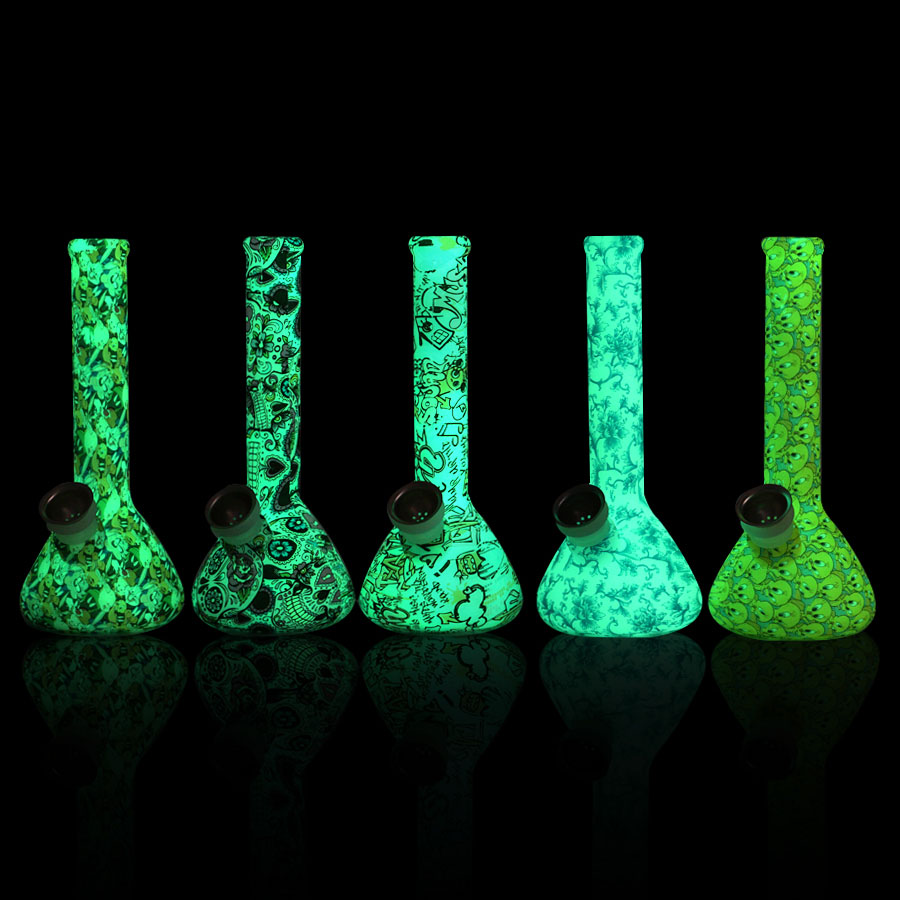 

7.4"Oil Dabber Rig Pipes Color printing pattern Smoking Hookah water hose pipe Silicone Dab Rigs Removable Glow in dark Bongs