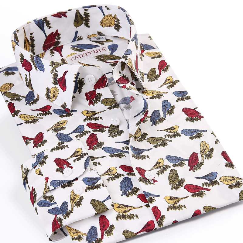 

Men's Bird Printing All Over Casual Beach Hawaiian Shirts Pocket-less Design Long Sleeve Standard-fit Flowers 100% Cotton Shirt, Czlx5045