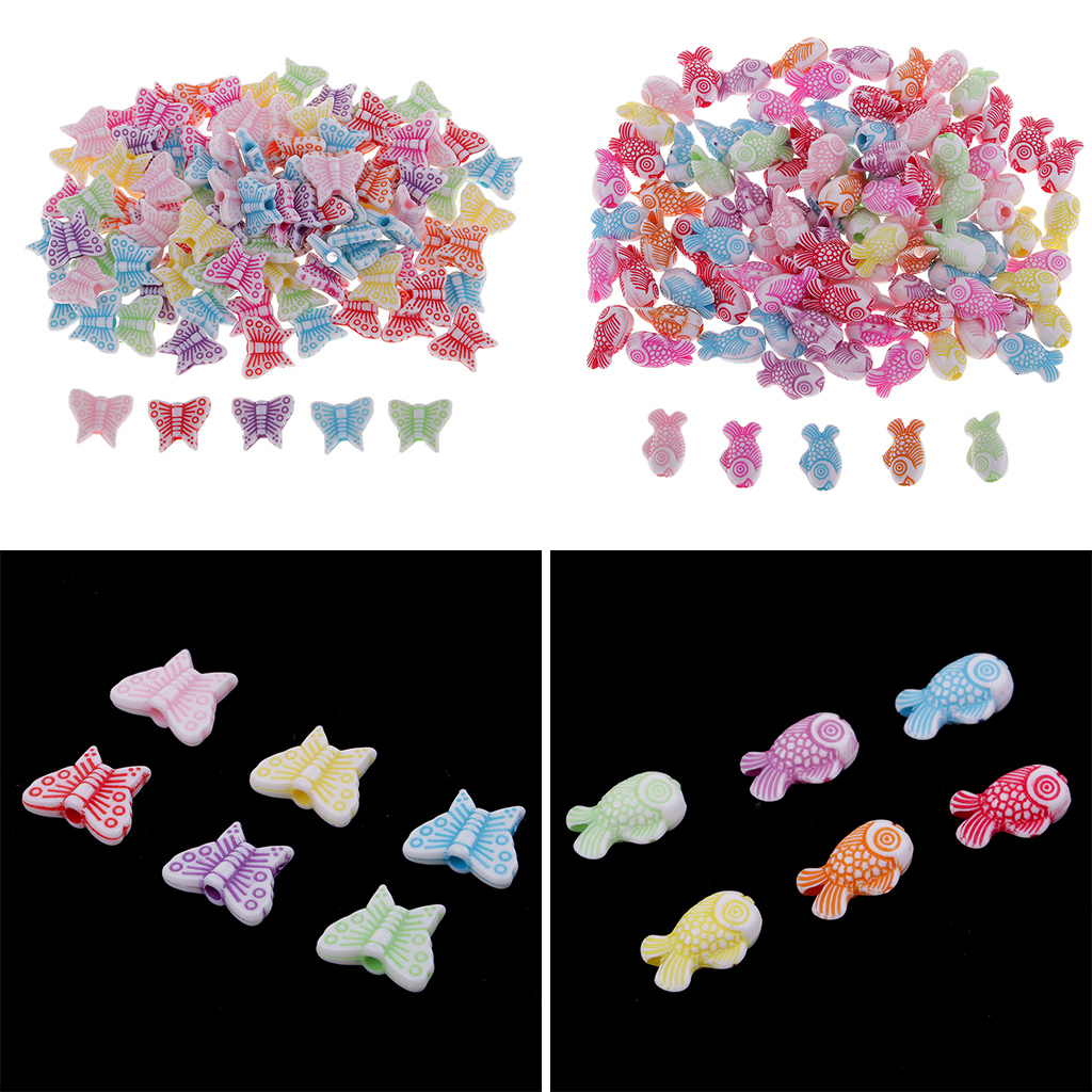 

200pcs acrylic butterfly goldfish loose beads striaght hole beads for clothes bags decoration, Black