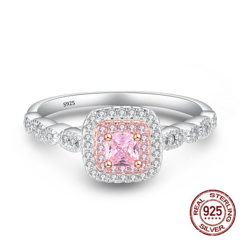 

Elegant Princess Pink Cubic Zirconia Rings for Women Original Solid 925 Sterling Silver Wedding Engagement Ring Jewelry Gift XR201