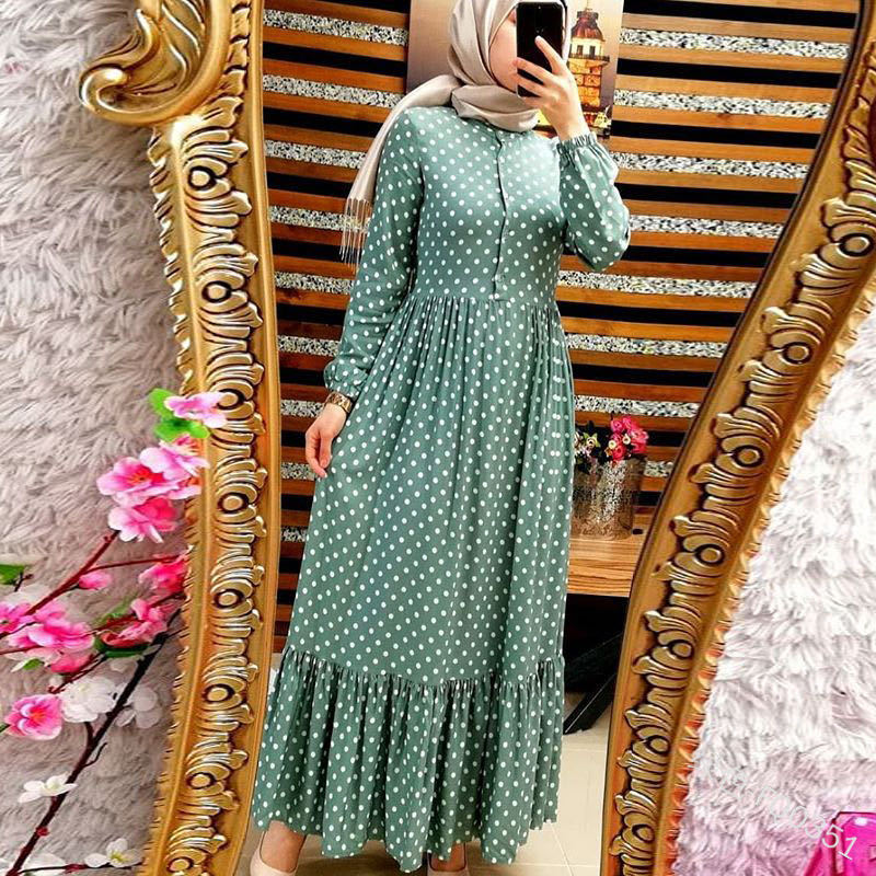 

African Polka Dot Kaftan Abaya Dubai Muslim Long Dress Caftan Turkish Dresses African Dresses For Women Islam Africa Clothing