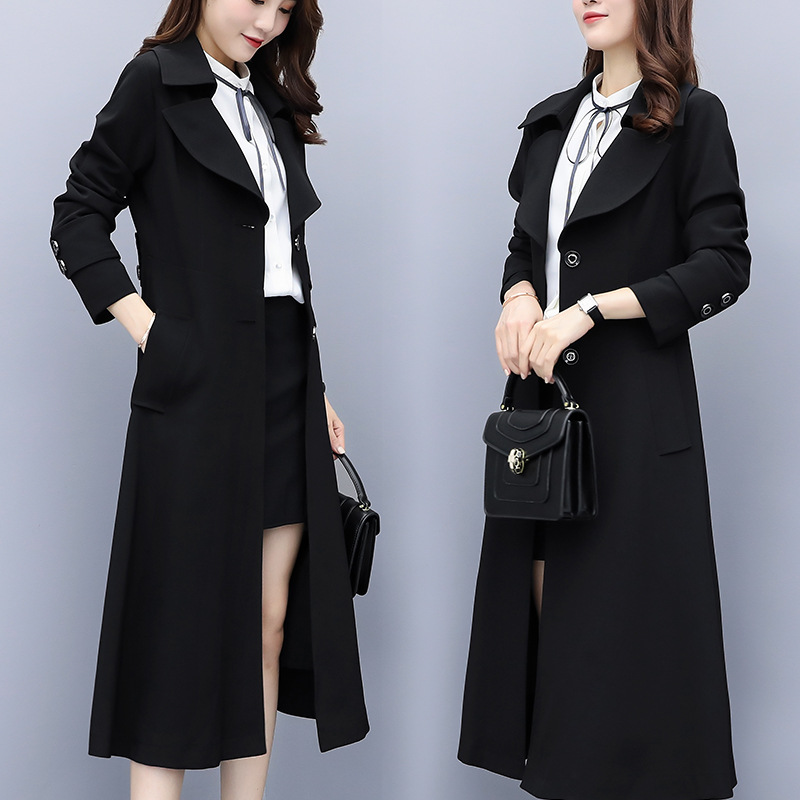 

Trench Coat for Long Women Spring Plus Size Women's Windbreaker Overcoat Autumn Korean Female Coats Manteau Femme KJ2071, Black
