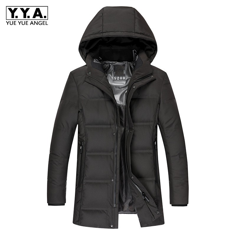 

Winter Men Down Jackets High Quality Slim Hat Detachable White Duck Down Warm Long Coat Brand Fashion Thicken Overcoat -3XL, Black
