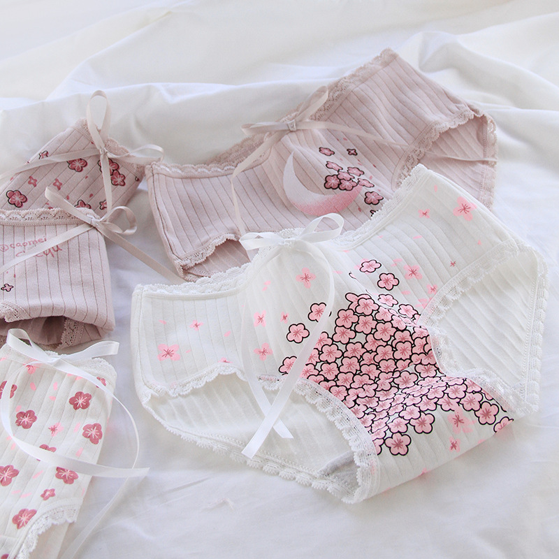 

5Pcs/Lot 10-20Y Children Underwear Lace Bow Girls Panties Flower Pattern Kids Briefs Tie Child Soft girl Pants, A004