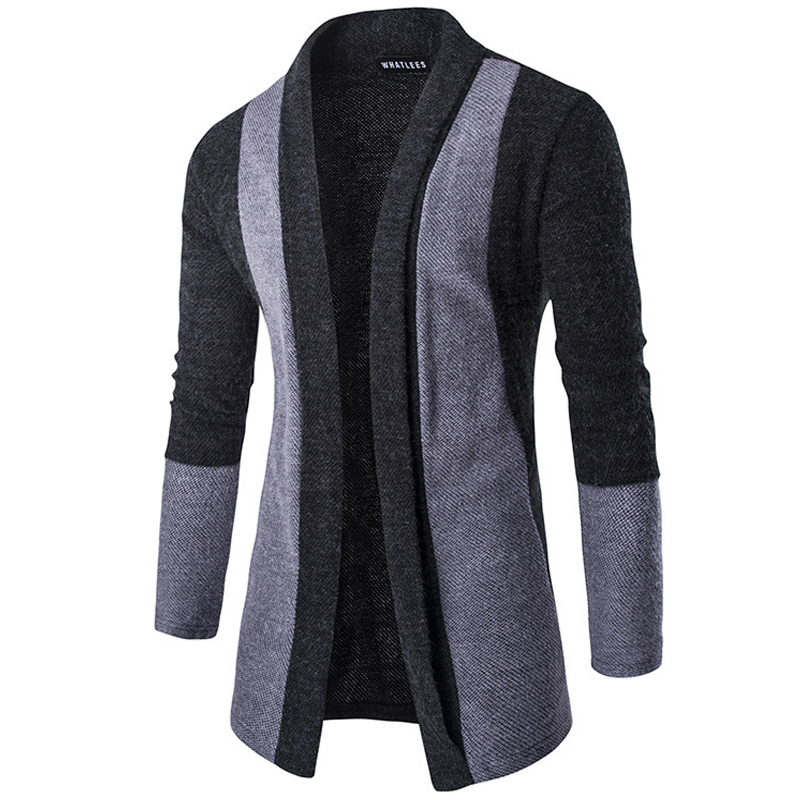 

Brand New 2019 Autumn Winter Patchwork Cardigan Men Q6309, Light grey