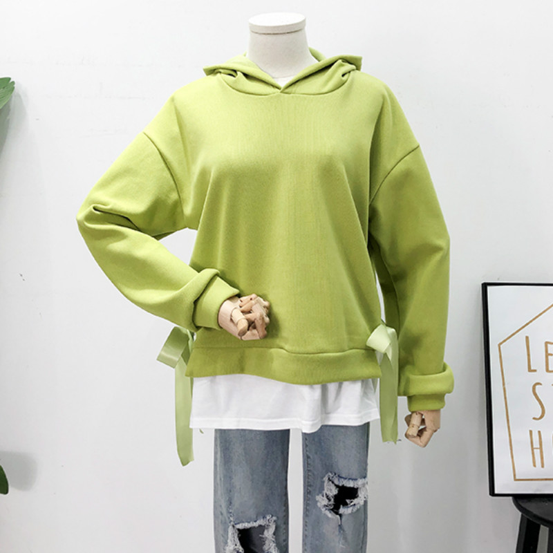 

fake two pieces women hoodies casual loose woman hoody sweatshirts tops, Black