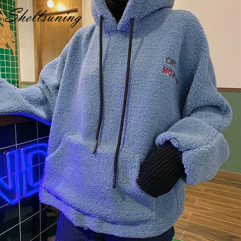

Shellsuning Furry Hoodies Women Autumn Winter Clothes Casual Fleece Loose Pullover Pocket Hoody Sweatshirt Thicken Fluffy Jacket, Blue