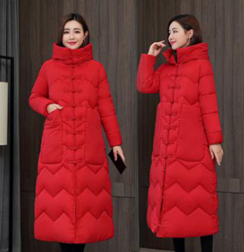 

Wholesale women's winter new lengthened slim Chinese style down padded jacket, Rose red