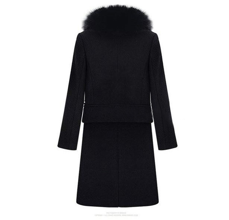 

Plus Size 2018 New Women Fur Collar Woolen Coat Autumn Winter Thickening Warm Slim Coats Vintage Long Outerwear, Black