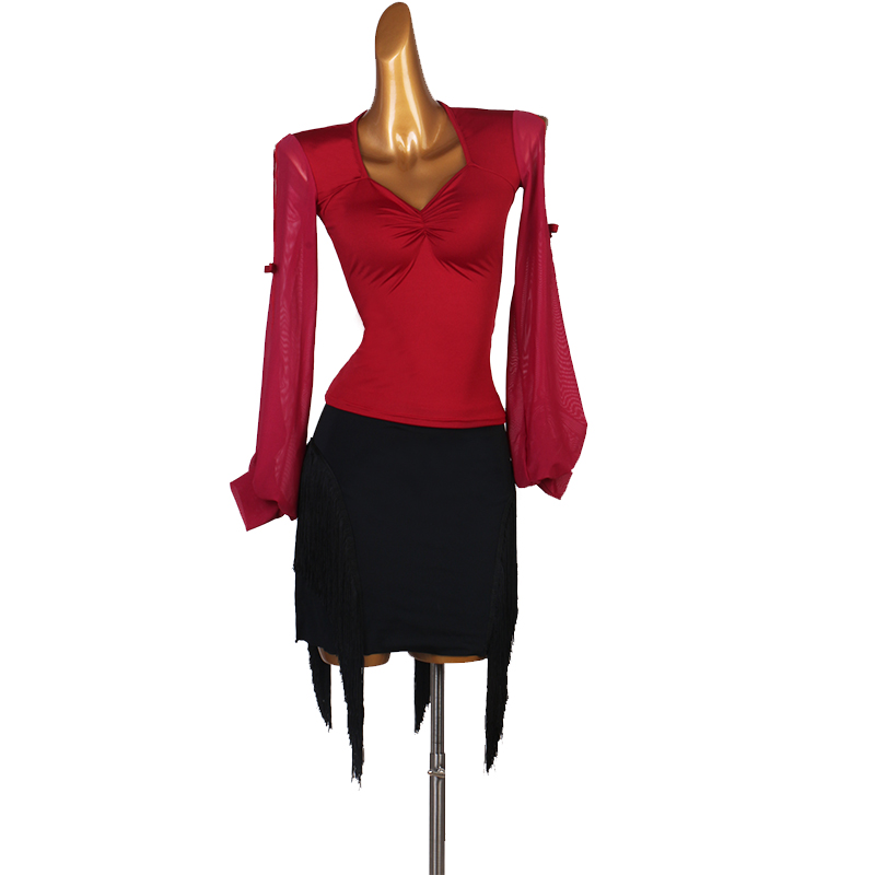 

Latin Dance costume set Women tops skirt Ballroom Tango Cha Cha Samba Rumba Salsa Competition outfit Performance Dance Wear, Black
