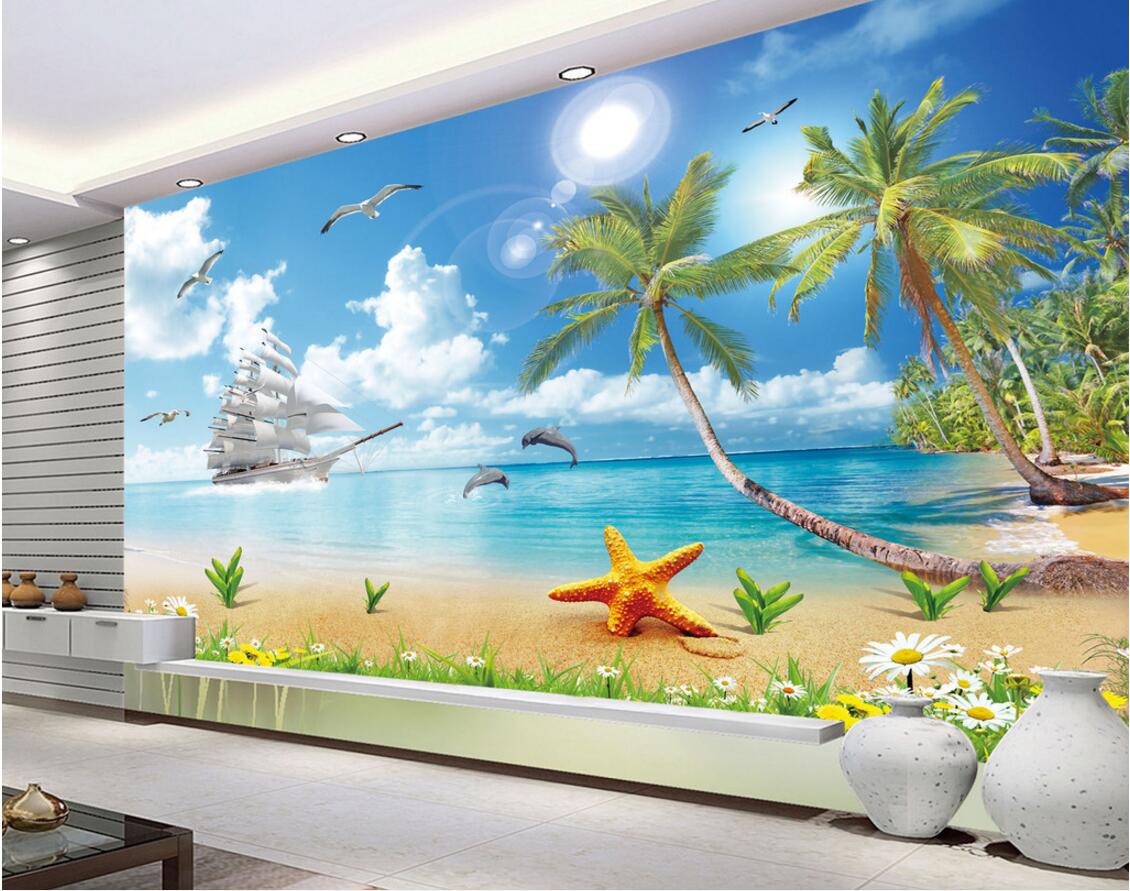 

WDBH 3d wallpaper custom photo Seascape love sea coconut tree landscape living room home decor 3d wall mural wallpaper for walls 3 d, Non-woven