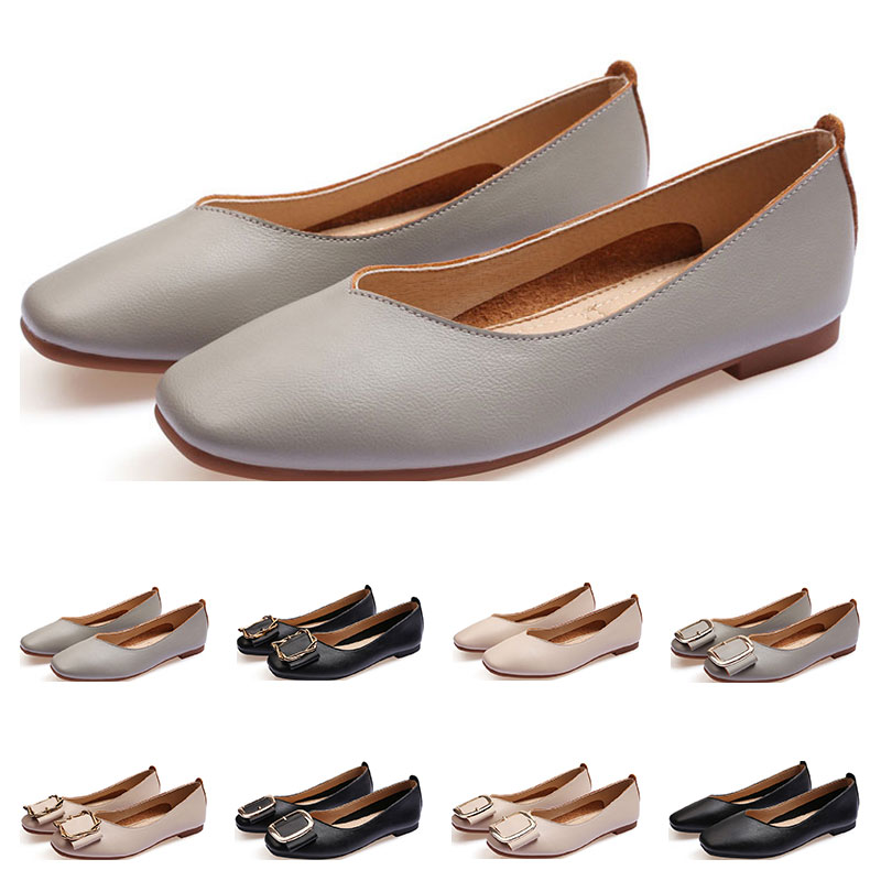

New ladies flat shoe lager size 33-43 womens girl leather Nude black grey New arrivel Working wedding Party Dress shoes one, #07