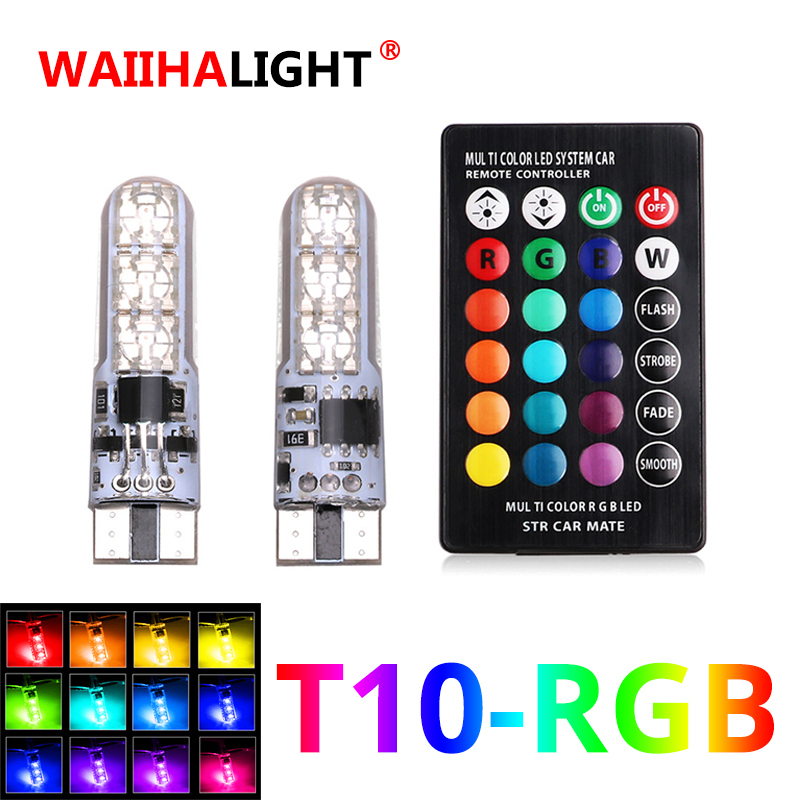 

2x T10 W5W LED Car Side Lights LED RGB 194 168 501 Strobe Lamp Reading Lights With Remote Control White Red Amber 12V, As pic