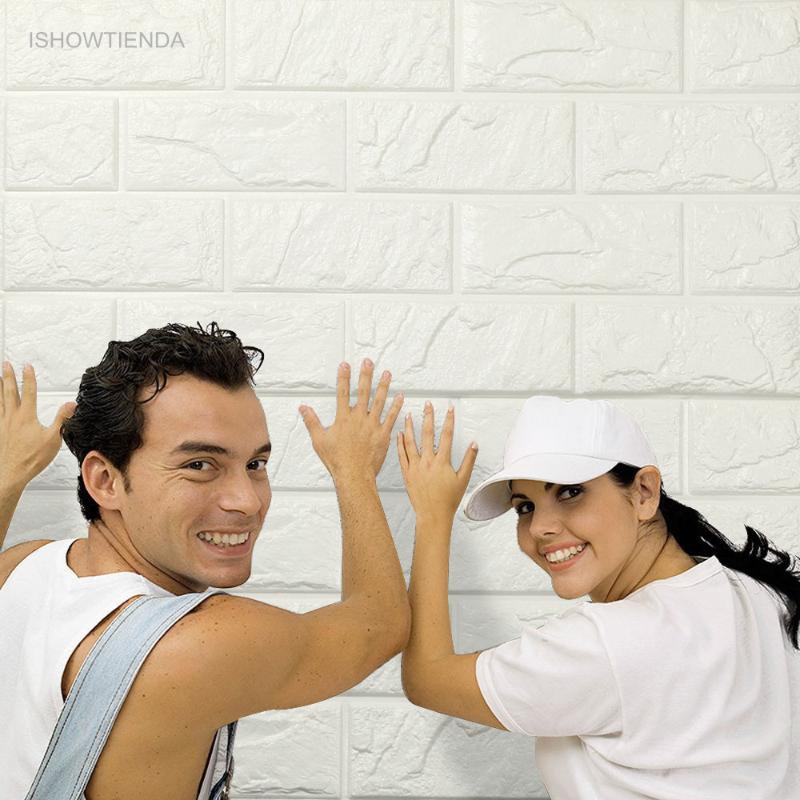 

ISHOWTIENDA New 60 * 60 * 0.8cm PE Foam 3D Wallpaper DIY Wall Stickers Wall Decor Embossed Brick Stone For Living Room Bedroom