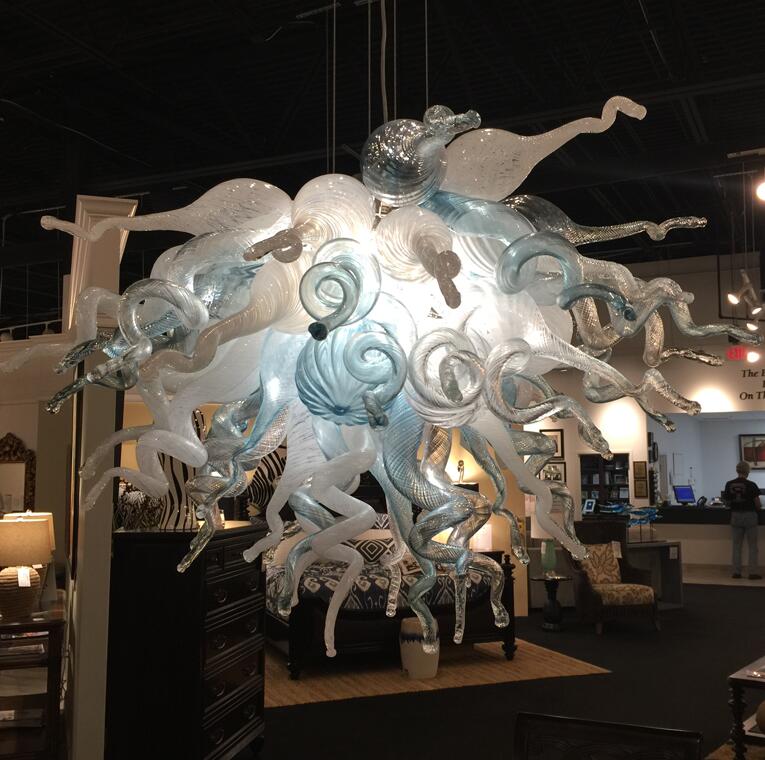Nordic Hand Made Blown Glass Chandeliers Pendant Lights Free Shipping LED Bulbs White and Blue Lampshades Murano Glass Pendant Lighting-image-532077043