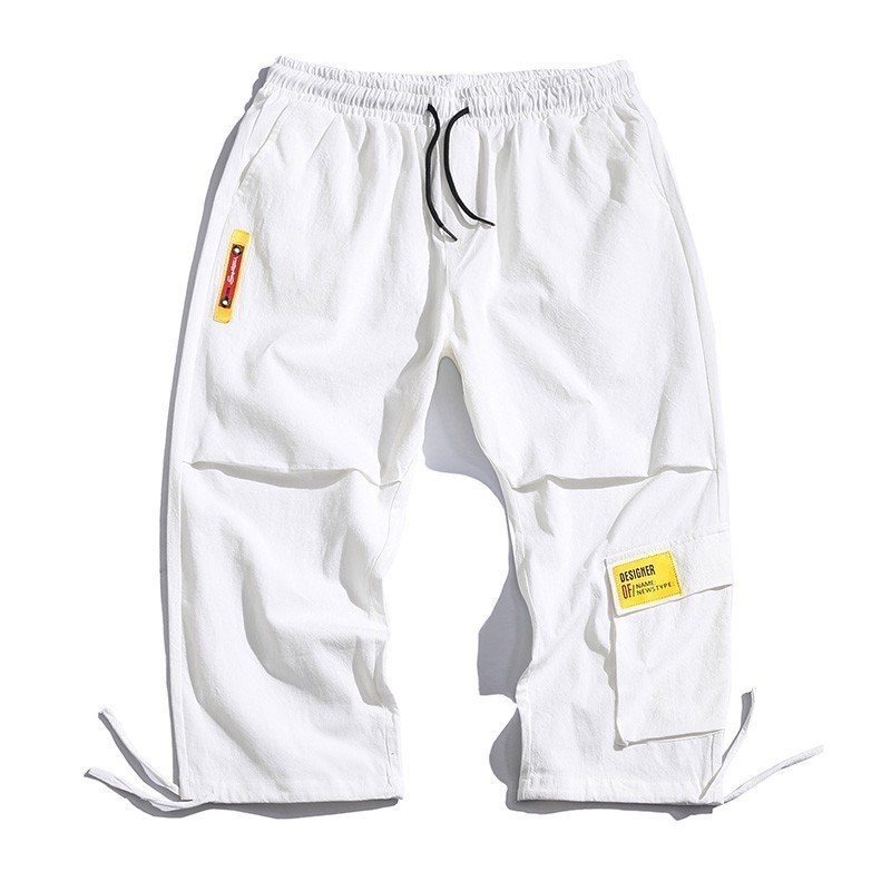 

5XL Men Solid Buckle Straps Cotton Cargo Harem Pants 2019 Hip Hop Multi Pockets Baggy Jogger Pant Casual Streetwear Trousers Men, Black