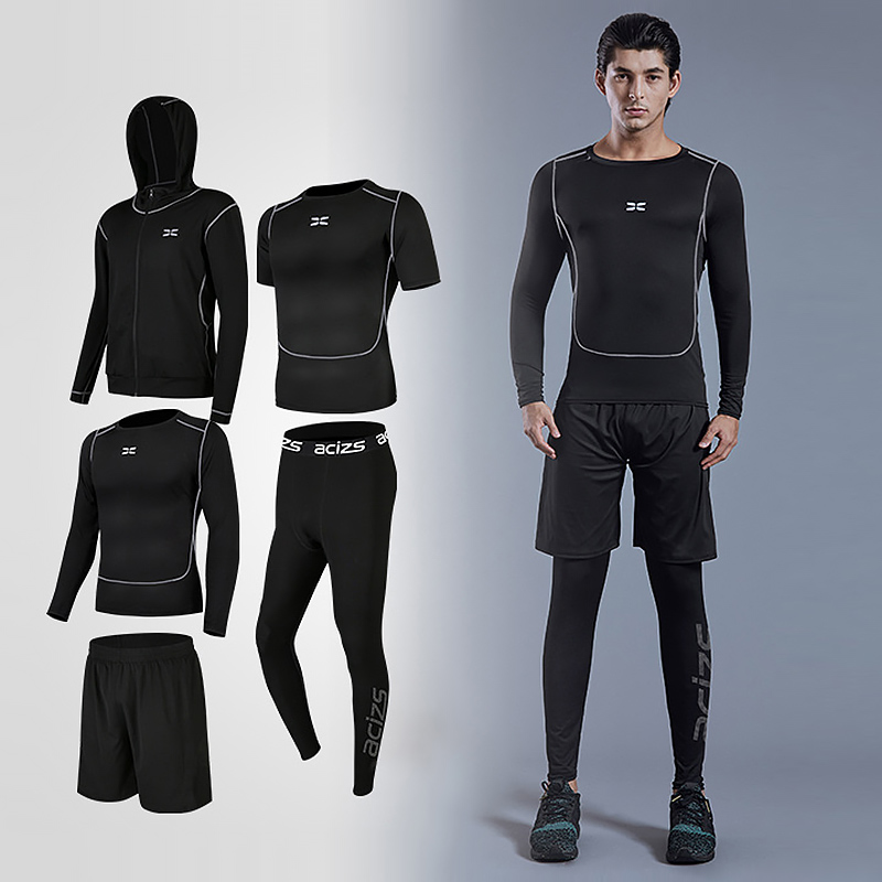

5pcs / sets men' tracksuit men' suits running shrits + sports shorts + jogging pants football suit play gym sets new, 2-1