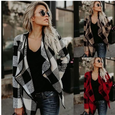 

Women Irregular Plaid Cardigan Loose Sweater Jacket Coat Tops Cardigan Loose Sweater Outwear Long Sleeve Jacket Coat LJJK1107, Red