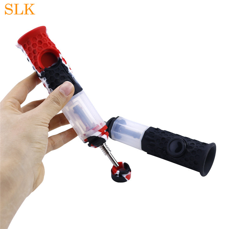 

new glass oil burner silicone bong pipe with silicone box and 10mm Titanium nail dab rig glass water bongs Octagonal Smoking Titanium Nail Pipes