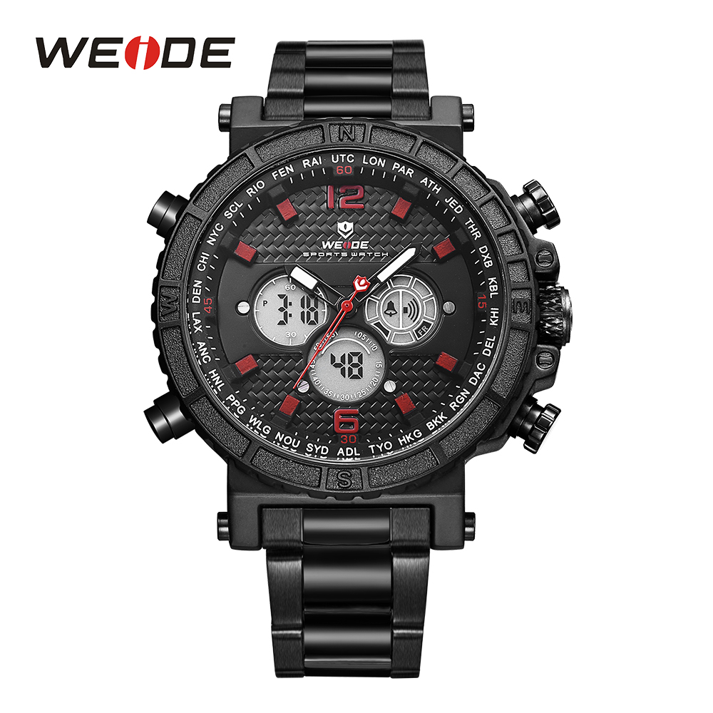 

WEIDE Men Business Alarm Chronograph Digital Analog metal case belt Strap Bracelet Quartz Wristwatches Clock Relogio Masculino, Black