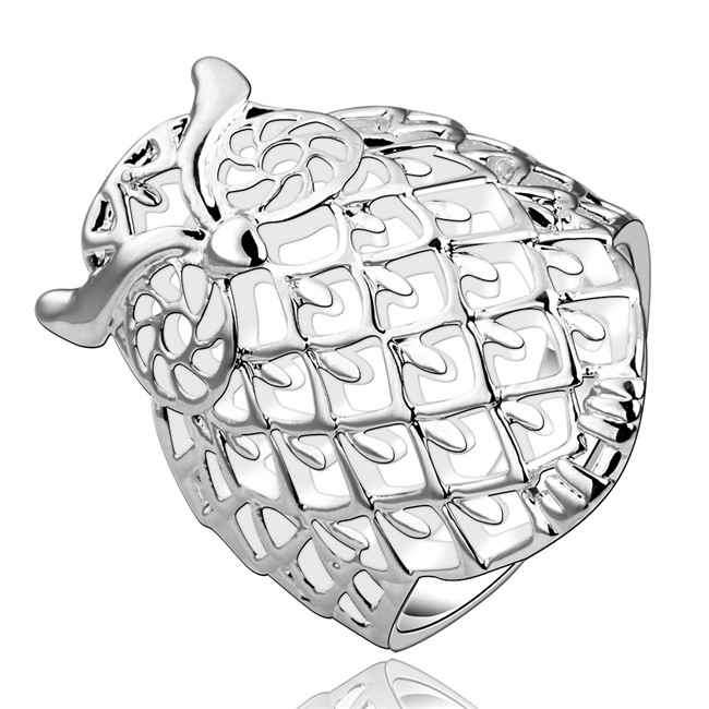 

Brand new! Plated sterling silver Owl animal ring DJSR541 US size 7 ; fashion design unisex 925 silver plate Band Rings jewelry