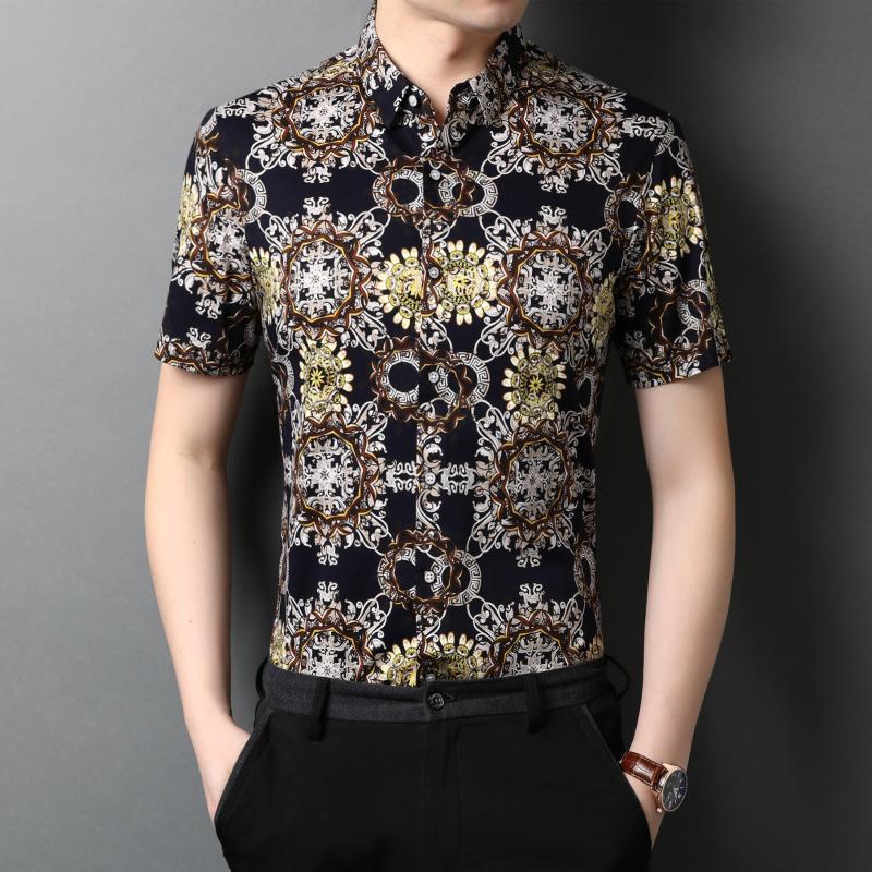 

C-8966 Exquisite 3d digital printing fashion short sleeve shirt Summer New quality cotton soft comfortable smooth men shirtM-3XL, As picture