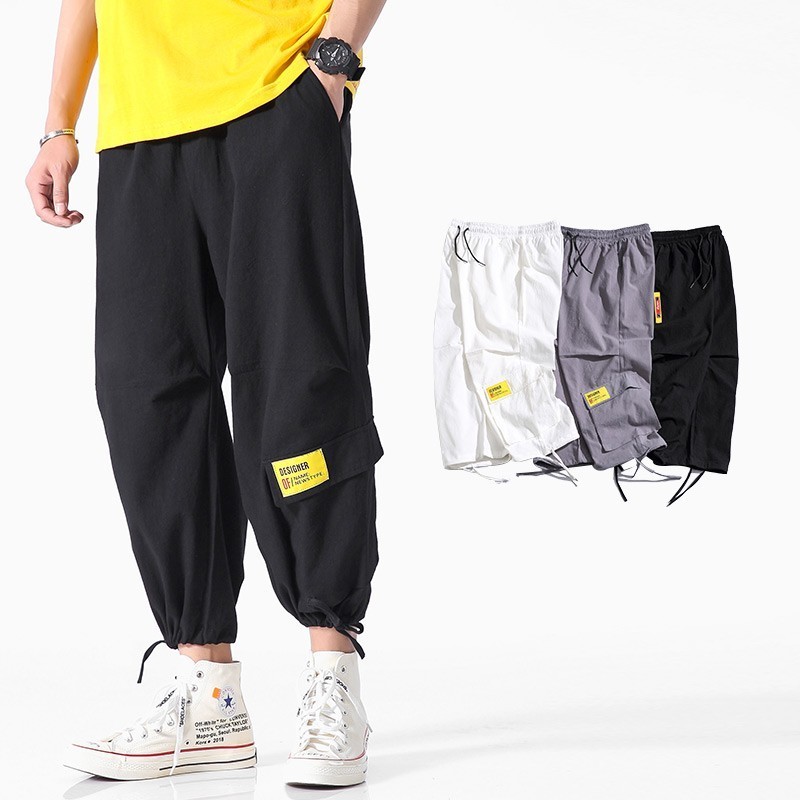 

2019 Patchwork Buckle Straps Pockets Cargo Harem Pants Men Hip Hop Casual Jogger Solid Trousers Harajuku Streetwear Male Pants, Black