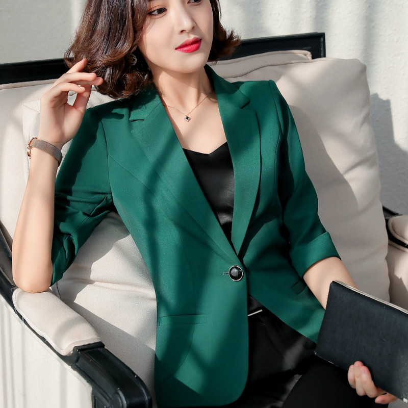 

Women's suit jacket summer new fashion slim solid color suit jacket five-point sleeve temperament wild women's shirt