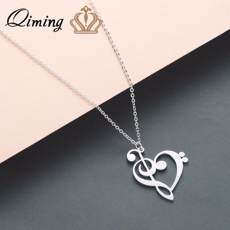 

QIMING Simple Statement Necklace Women Music Note Heart of Treble and Bass Clef Pendant Infinity Love Heart Necklaces