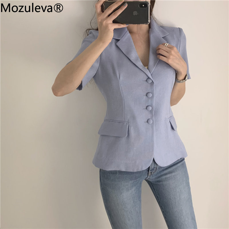 

Mozuleva Office Lady Blazers 2020 Chic Hot Sale Women Streetwear Thin Summer Short Sleeves Solid Stylish Loose Leisure Blazers, Black